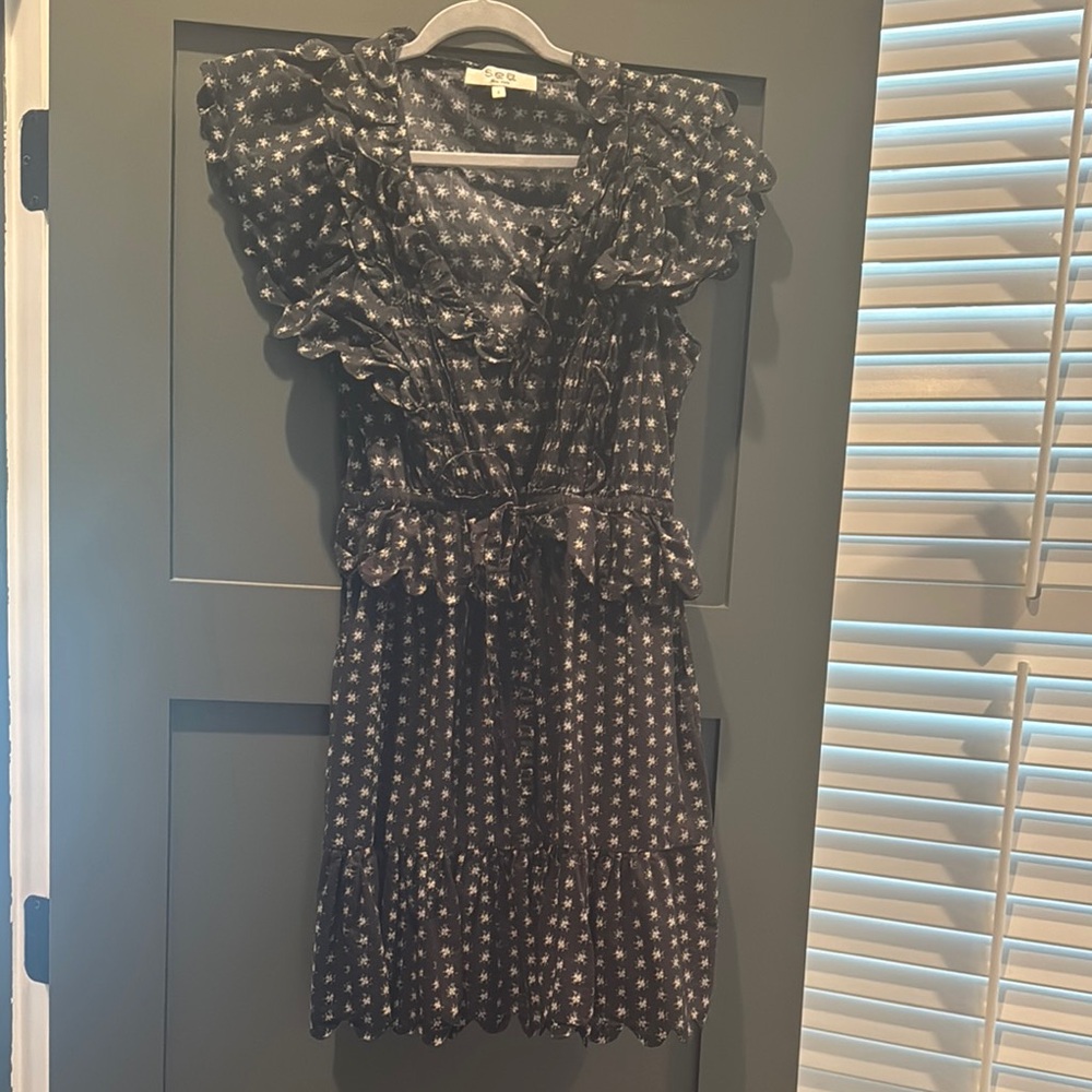 Ruffled daisy  Mini Dress in Black and White